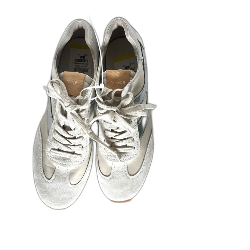 Vince Women’s Suede Leather Sneakers White Gray Retro Runner Size 11